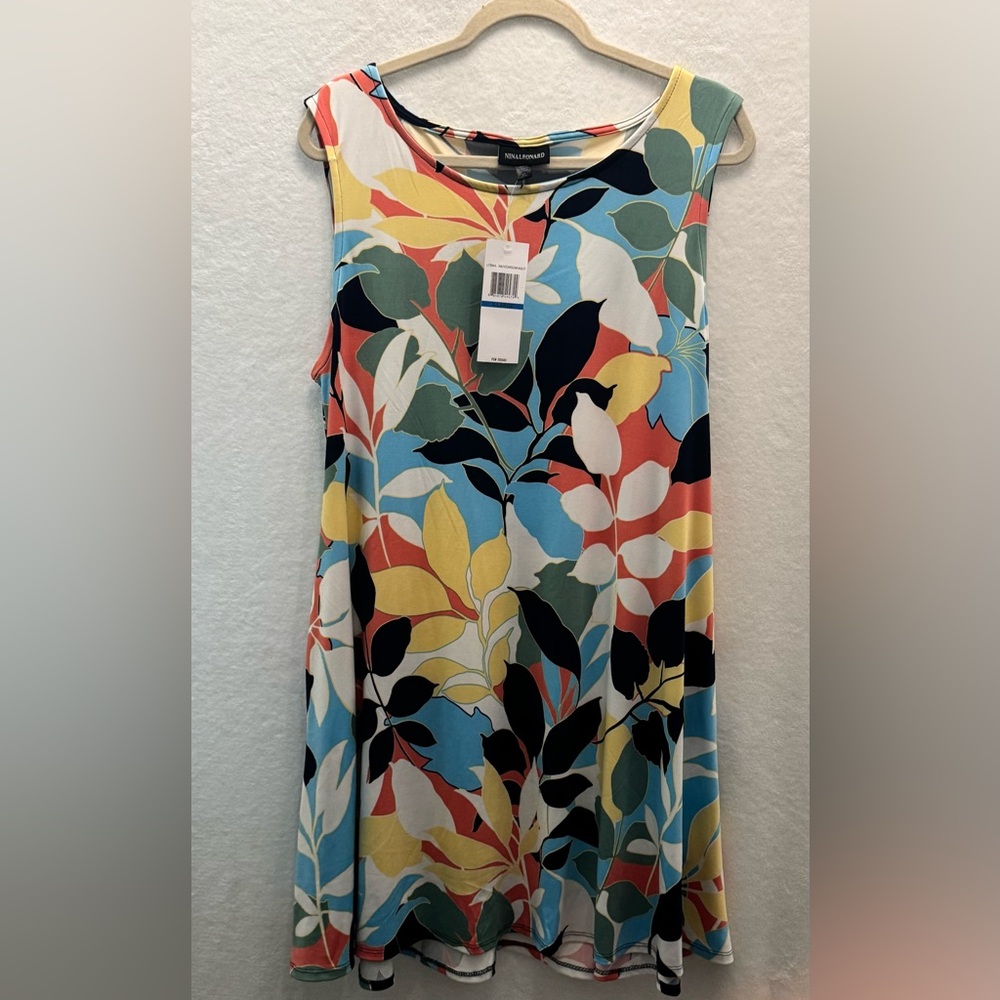 Pretty Nina Leonard Floral A-Line Vacation Cruise Dress. Comfy and Cute XL
